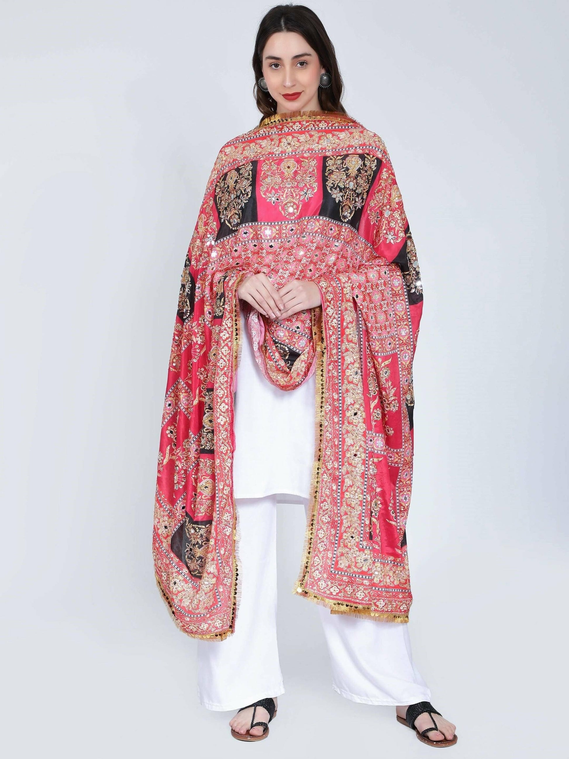 Chiffon Digital Print Pakistani Dupatta with Mirror Work - HalfPe