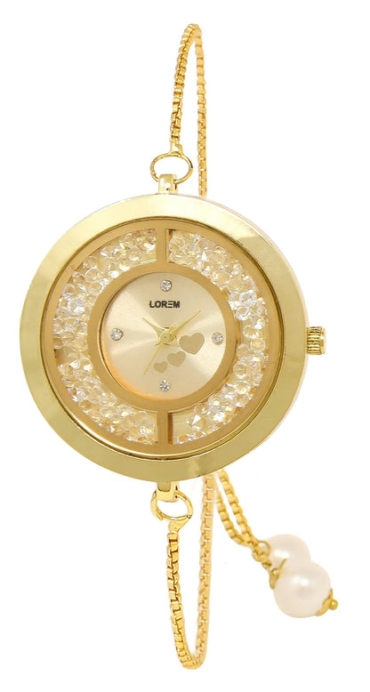 LOREM Gold Round Braclet Analog Watch For Women LR254 - HalfPe