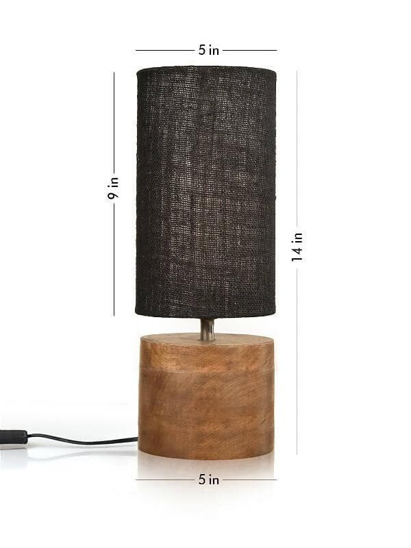 Wooden Log Table Lamp With Black Jute Shade - HalfPe