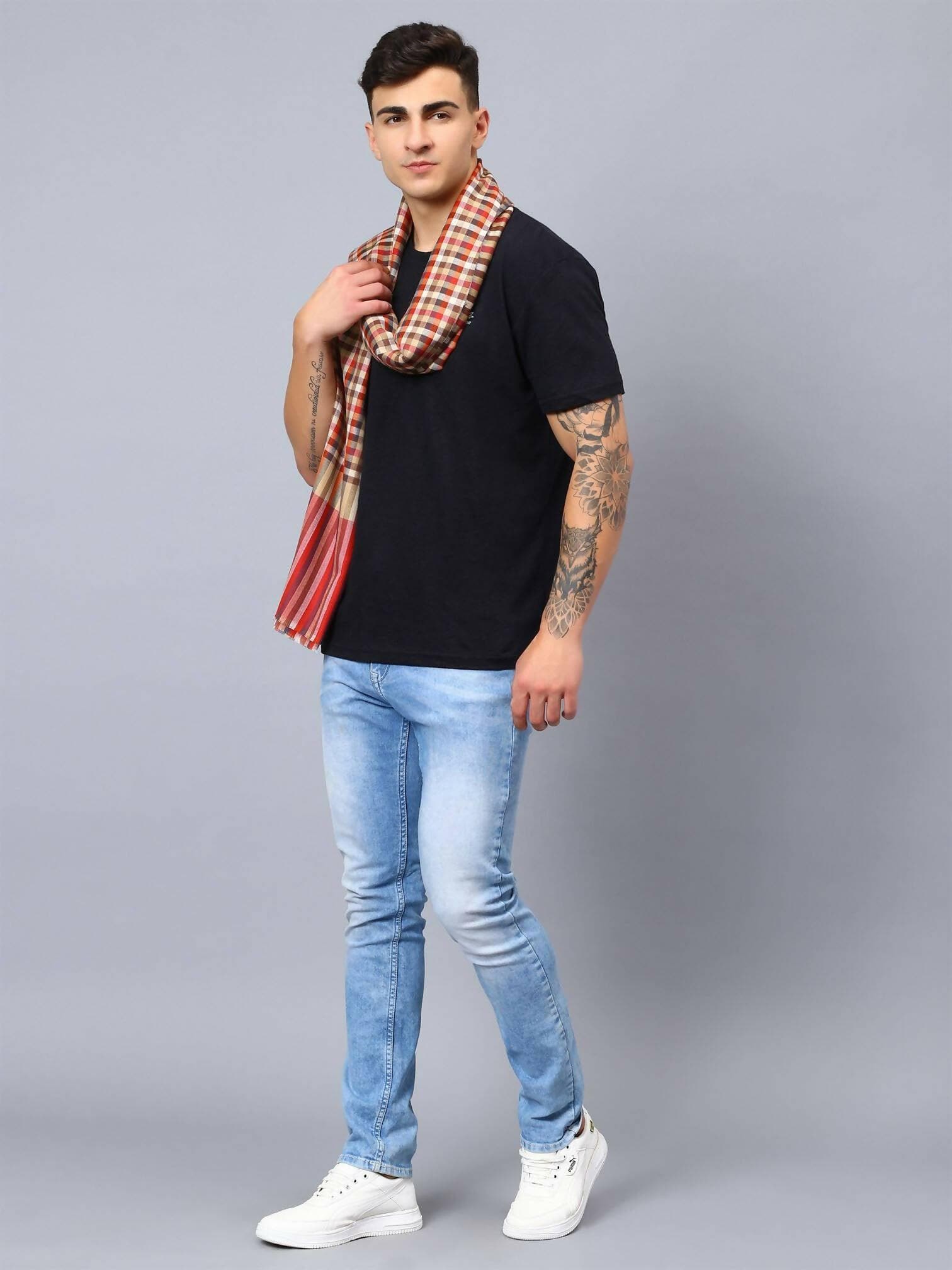 Designer Check Shawl For Men (Multicolour) - HalfPe