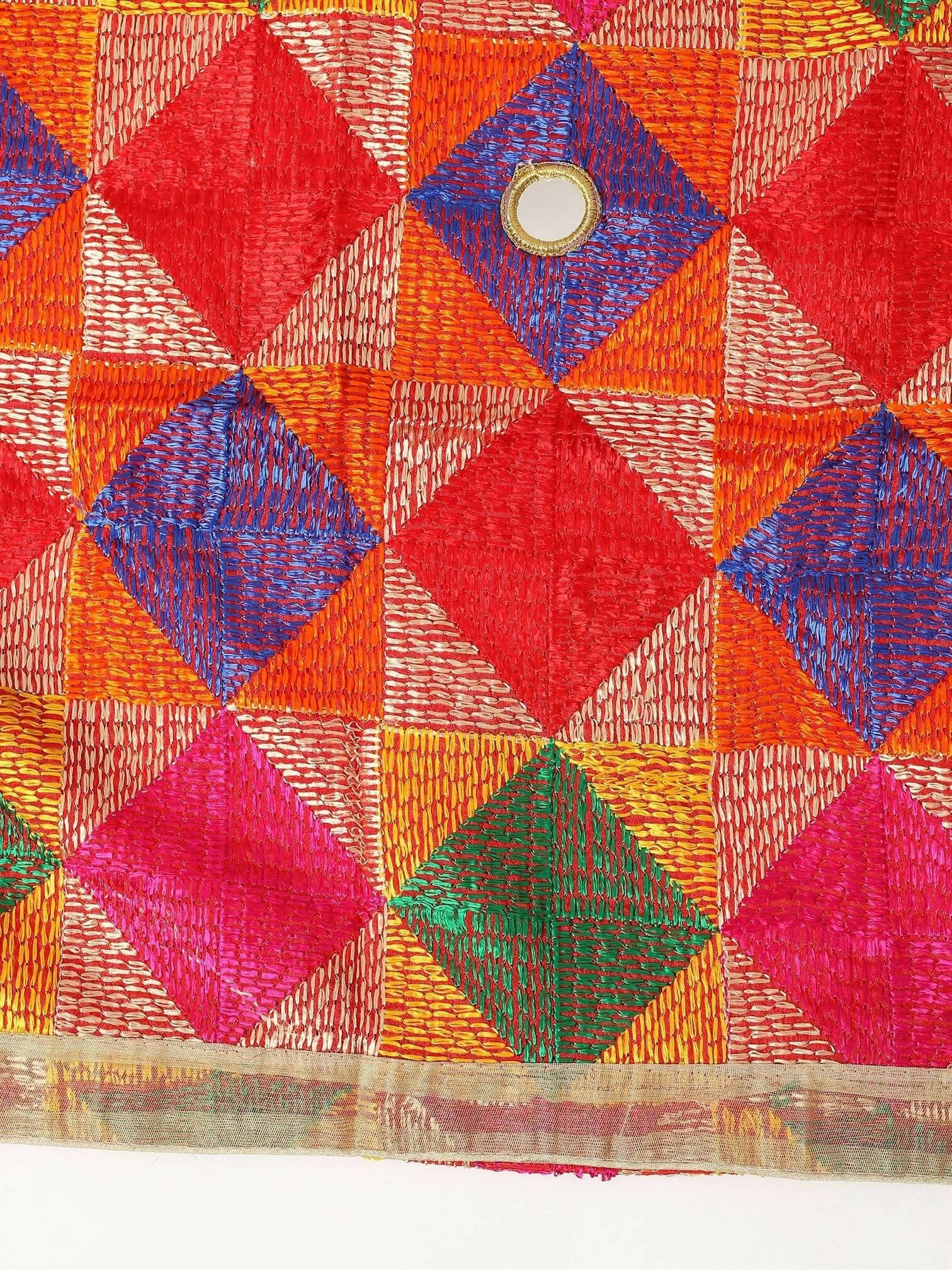 Phulkari Bagh Dupatta with Mirror Work - HalfPe