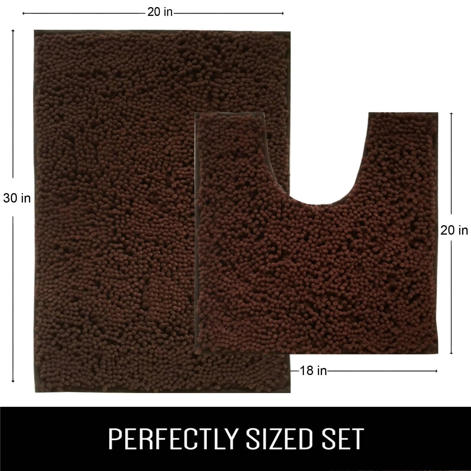 Lushomes Bathroom Mat, 2200 GSM Floor Mat with High Pile Microfiber, anti skid mat with Contour footmat Anti Slip (Bathmat Size 20 x 30 Inch, Contour Size 18 x 20 Inch, Single Pc, Dark Brown) - HalfPe