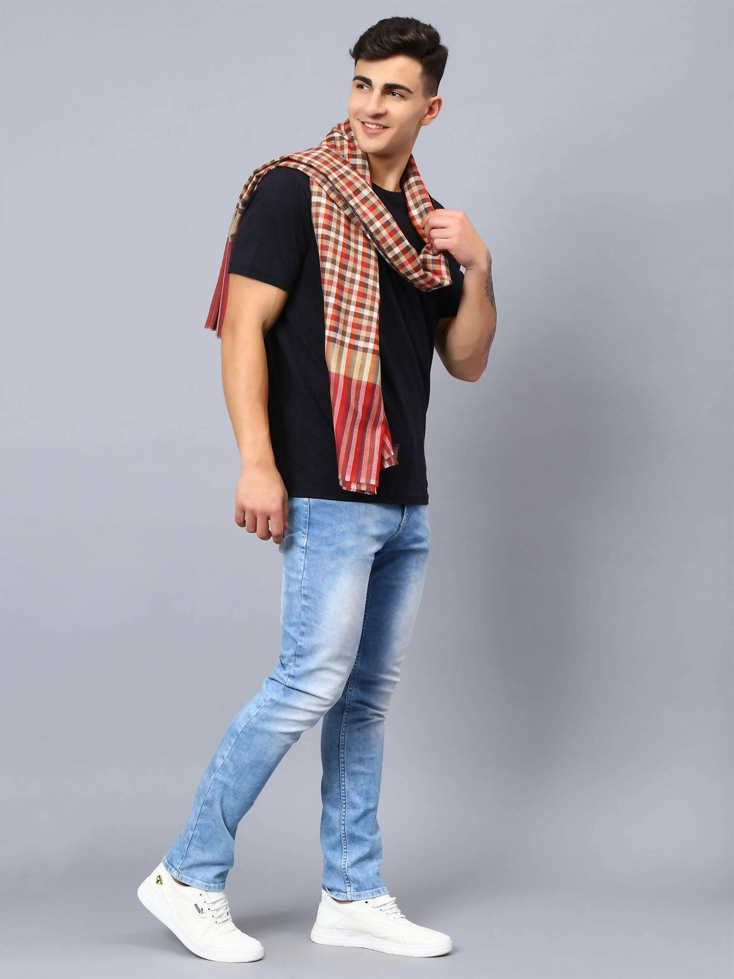 Designer Check Shawl For Men (Multicolour) - HalfPe