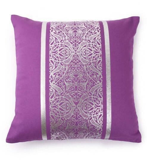 Lushomes Cushion covers 16 inch x 16 inch, Sofa Cushion Cover, Foil Printed Sofa Pillow Cover, festive cushion covers (Size 16 x 16 Inch, Set of 2, Purple) - HalfPe