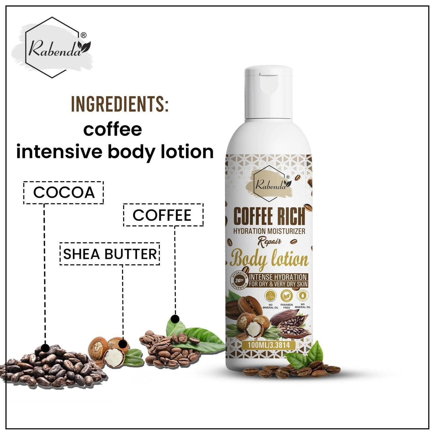 Rabenda Coffee Rich Hydration Moisturizer Body Lotion with coffee & Shea Butter (Pack of 2 - 100ML) - HalfPe