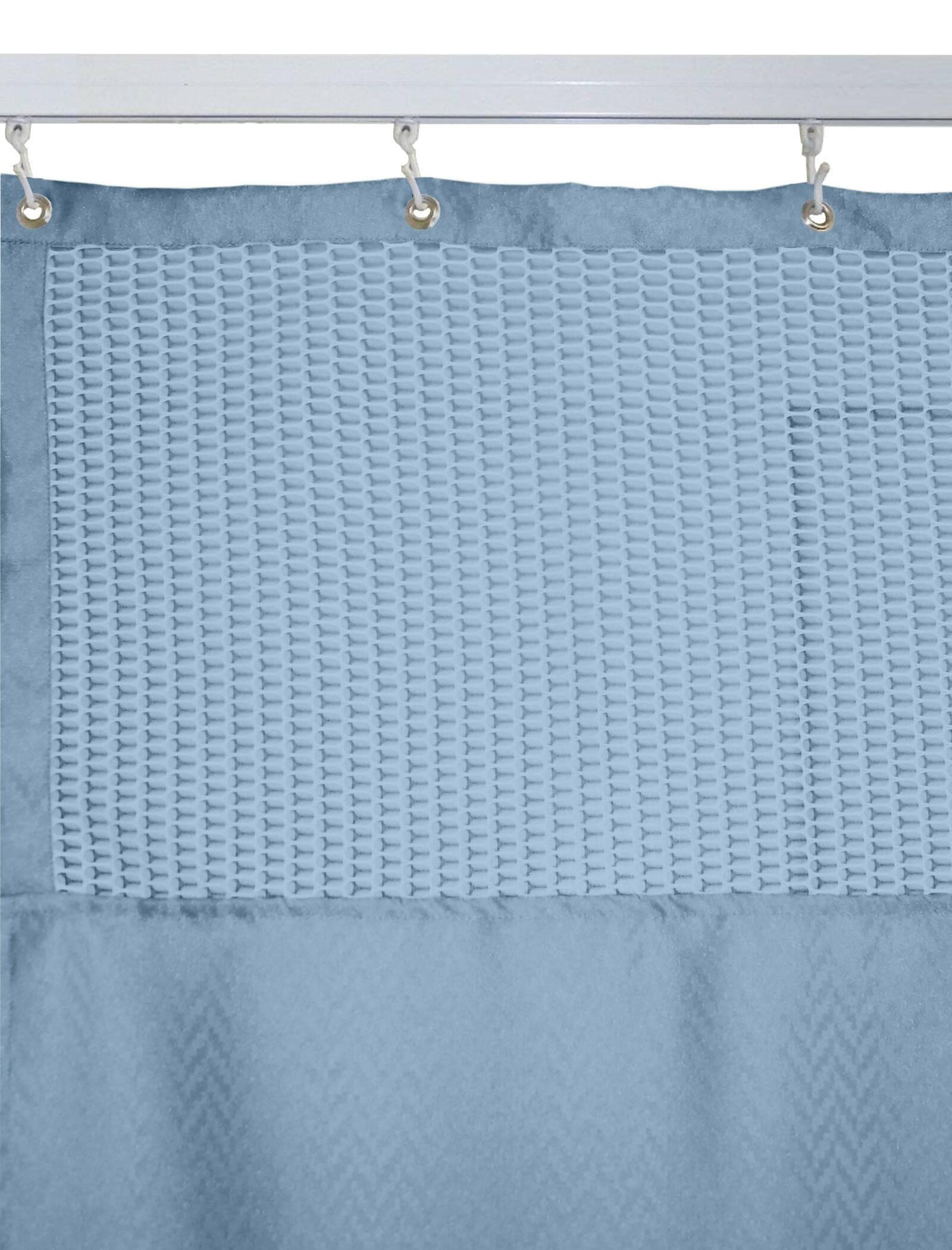 Hospital Partition Curtains, Clinic Curtains Size 4 FT W x 7 ft H, Channel Curtains with Net Fabric, 100% polyester 8 Rustfree Metal Eyelets 8 Plastic Hook, Sky Blue ZIG Zag Design, (4x7 FT) - HalfPe