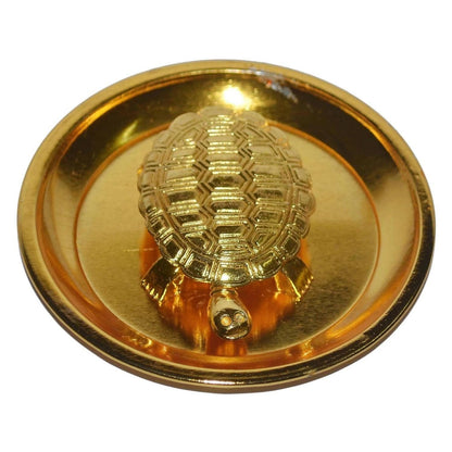 Fengshui / Vastu Gold Polished Turtle Plate Tortoise Plate for Wealth, Good luck & Prosperity Decorative Showpiece - HalfPe