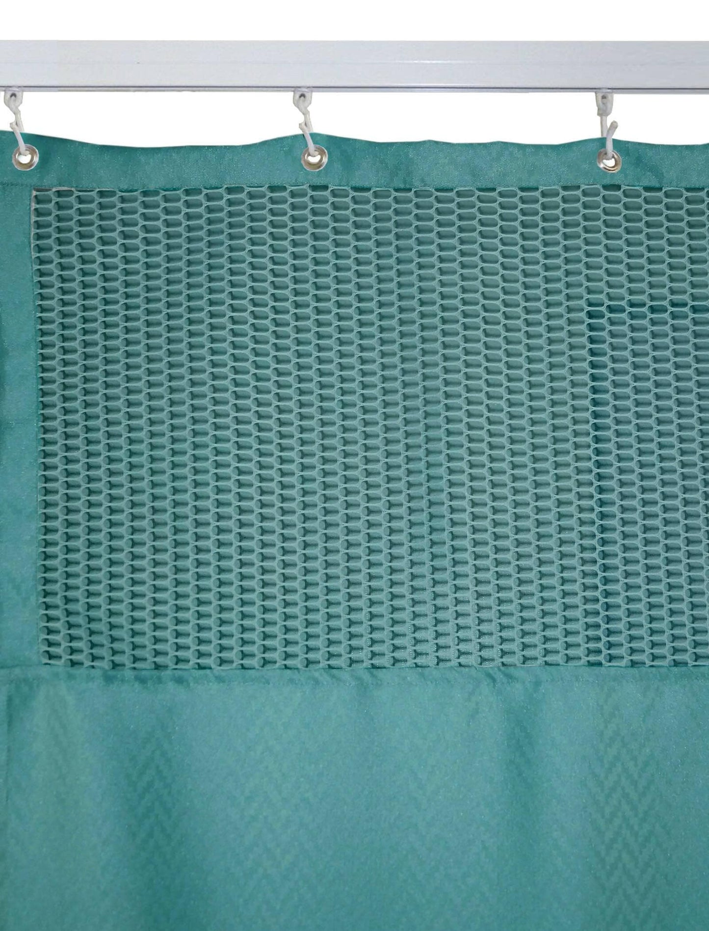 Hospital Partition Curtains, Clinic Curtains Size 18 FT W x 7 ft H, Channel Curtains with Net Fabric, 100% polyester 36 Rustfree Metal Eyelets 36 Plastic Hook, Dark Green, Zig Zag (18x7 FT) - HalfPe