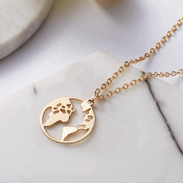 Pinapes Gorgeous Gold Plated Earth World Pendant Necklace For Women and Girls - HalfPe