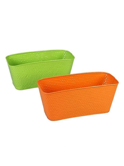 Set Of Two 12'' Embossed Pot Green & Orange - HalfPe