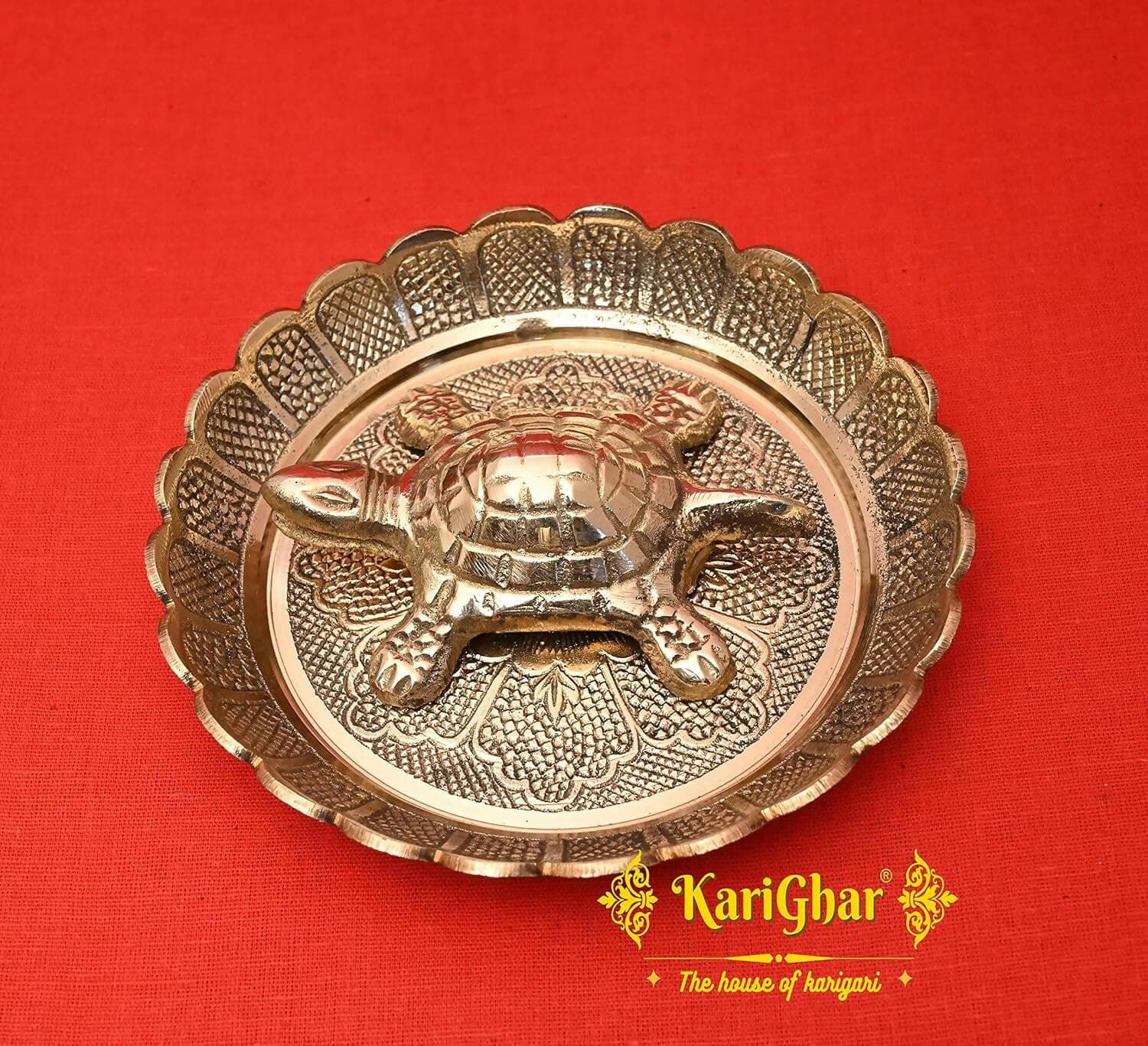 KariGhar Brass Plate & Kuber Kachua for Vastu (Diameter = 12 Cm) - HalfPe