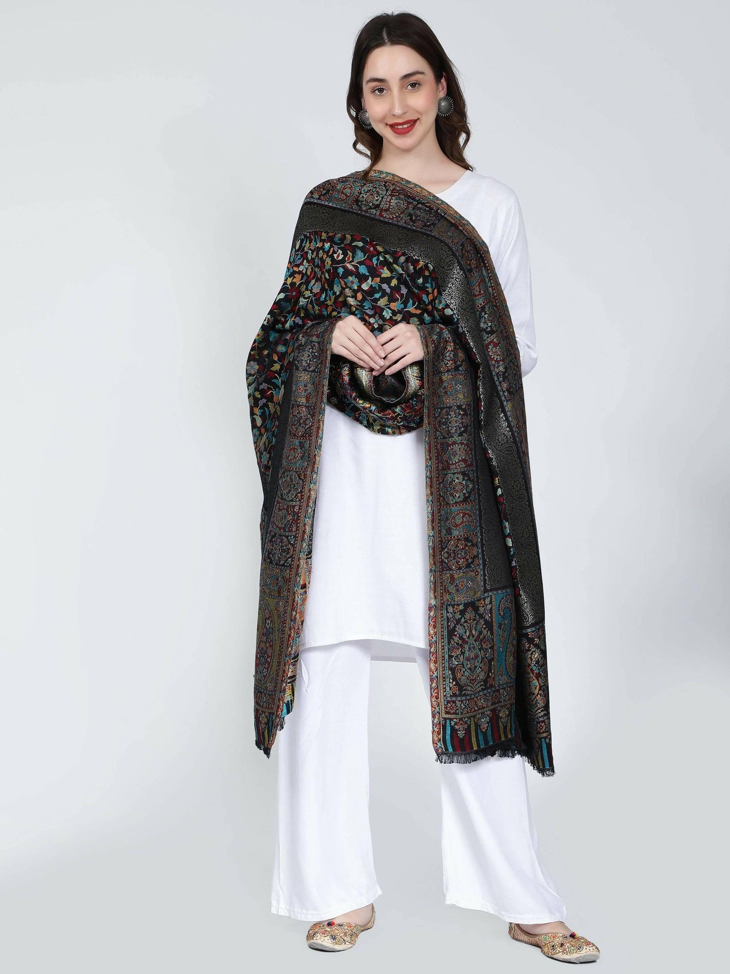 Black Modal Kani Shawl(40 x 80 IN) - HalfPe