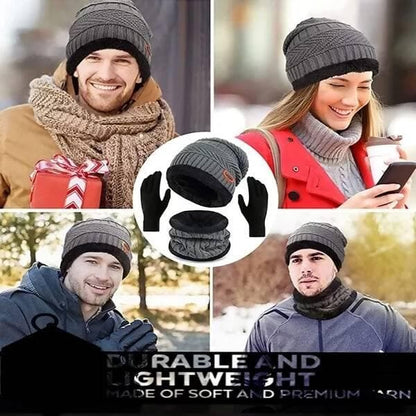 Woven winter Cap and Gloves Set (Pack of 3) - HalfPe