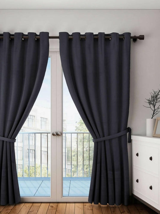 Lushomes curtains 9 feet long, Cotton Curtains, Door Curtains, Black, Cotton Curtains for Living Room/Home with 8 Eyelets for Long Door (54x108 Inches). - HalfPe