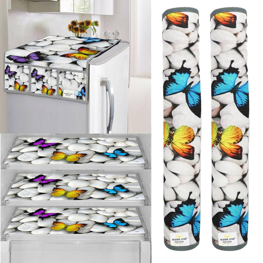 WISHLAND Single Door Fridge Cover Combo Set pf 1 Fridge Top Cover + 2 Fridge Handle Cover + 4 Multipurpose Fridge Mats (Multicolor) - HalfPe