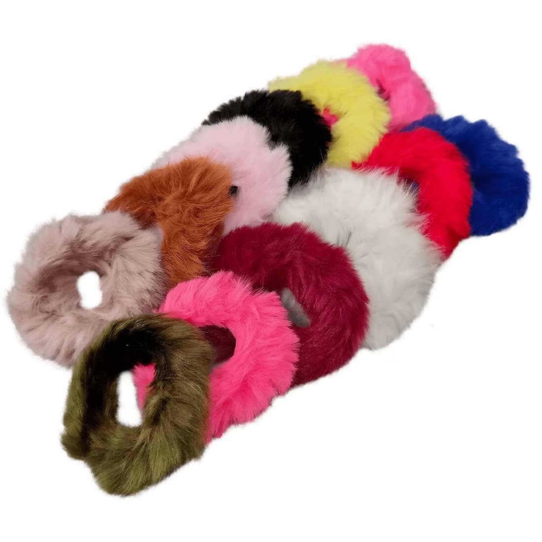 SENECIO Korean Medium SIze Fluffy Fur Soft Multicolor Hair Tie Hand Scrunchies(12Pc) - HalfPe