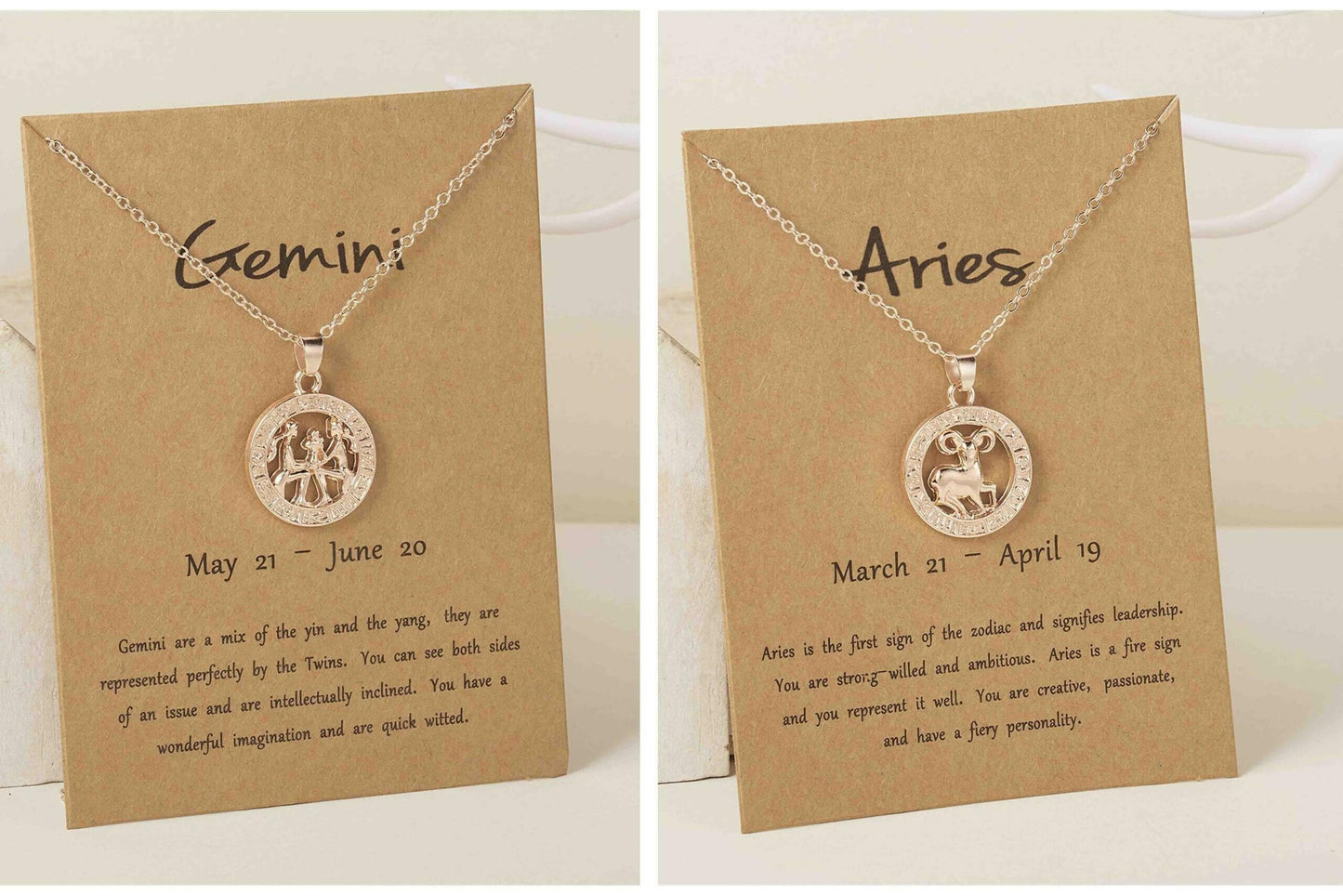 Pinapes Gold Necklace Gifts Zodiac Constellation Gemini And Aries Necklace with Card Holder - HalfPe