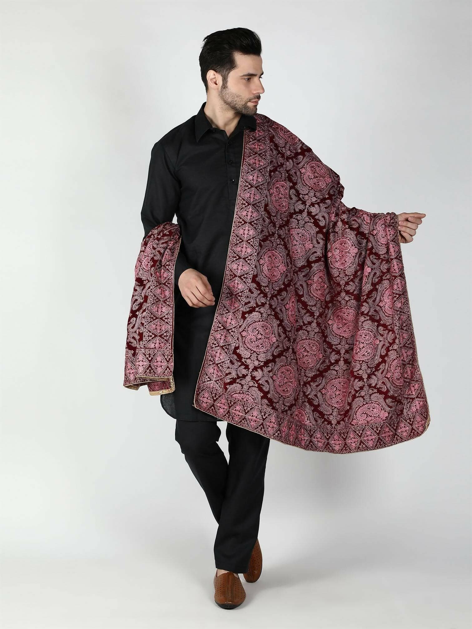 Moda Chales Men's Velvet Shawl (Maroon, Pink ,Rust) - HalfPe