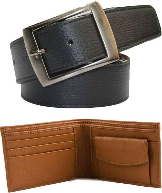 Men Artificial Leather Belt And Wallet Combo - HalfPe