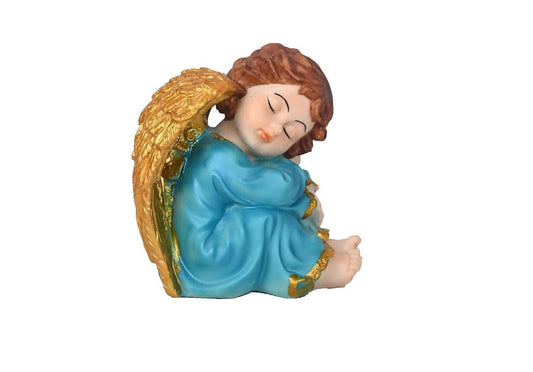 KariGhar Resin Small Blue Sitting Angel Statue Catholic Idol for Home - HalfPe