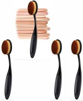 Bingeable 4Pcs Oval Professional Makeup Brushes Set Soft Synthetic Multi Purpose Makeup Brushes Set (PACK OF 4) (Gold\Multi color) (Pack of 1) - HalfPe