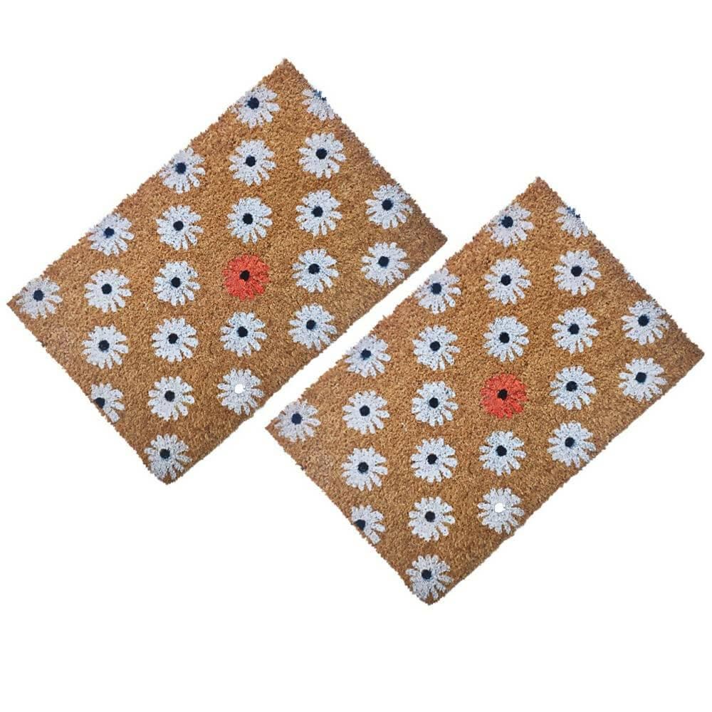 Mats Avenue Heavy Duty Modern White Flowers Door Mat 40x60CM Brown Color (Set of 2) - HalfPe