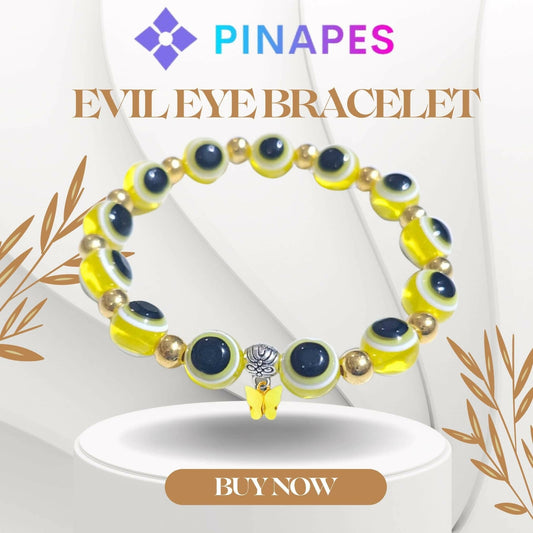 Pinapes yellow Butterfly Beads and Evil Eye Charm Bracelet A Must-Have for Fashionable and Superstitious Women (yellow) - HalfPe