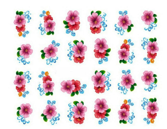 SENECIO Hibiscus Multicolor Floral Nail Art Manicure Decals Water Transfer (Stickers 2 Sheets) - HalfPe