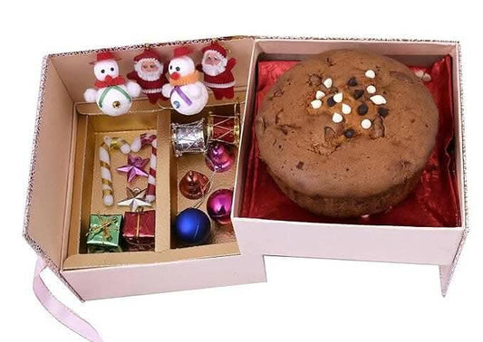 MANTOUSS Christmas Double Decker Plum Cake(300gms) Gift Box /Christmas Cake Gift Hamper + Christmas Card + Christmas Tree Decoration Set + Santa Cap - HalfPe