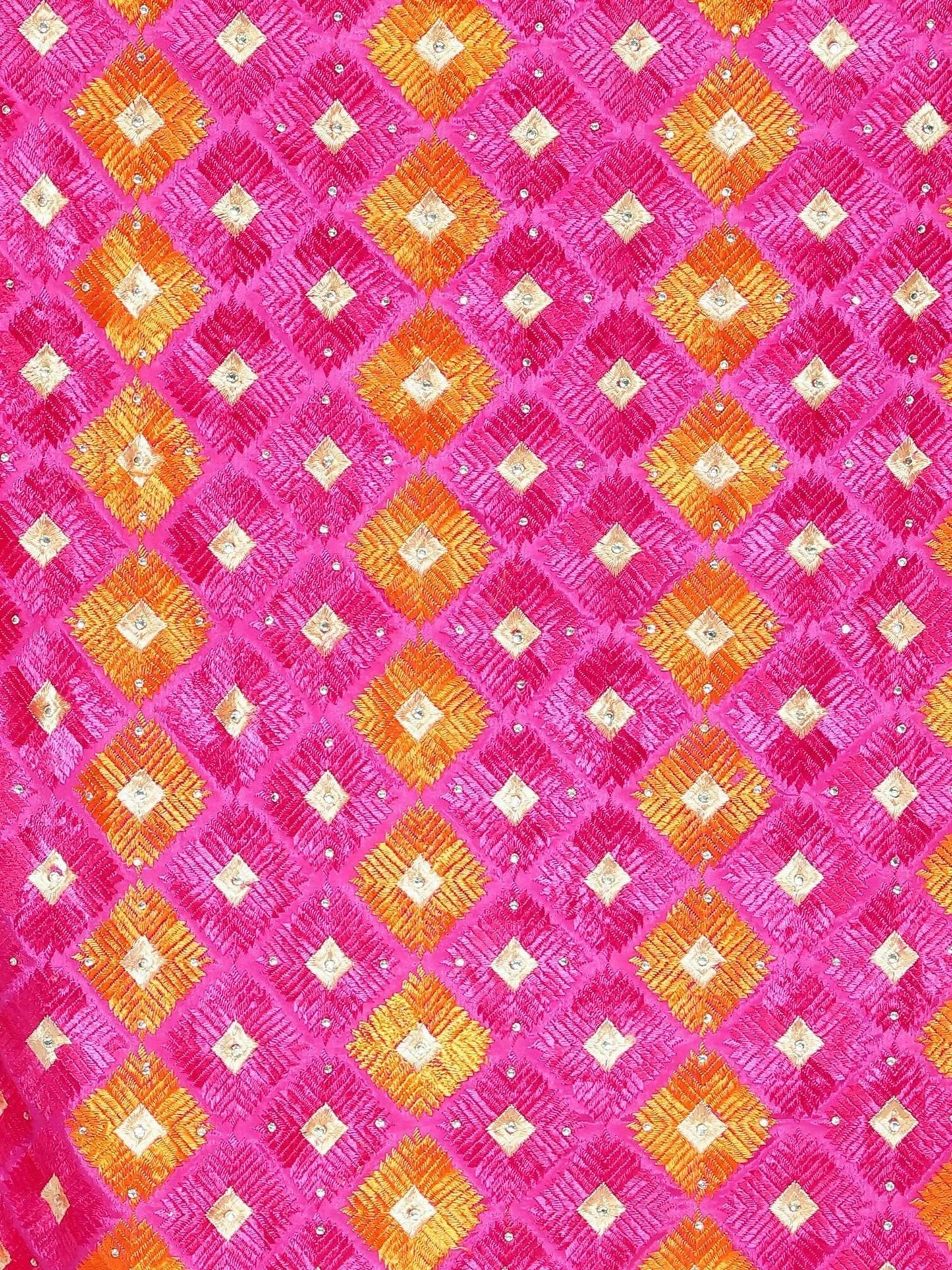 Multicolour Phulkari Dupatta (Magenta and Orange) - HalfPe