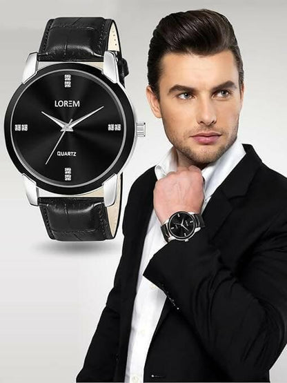 LOREM Black Stylish Dial Analog Watch For Men LR96 - HalfPe