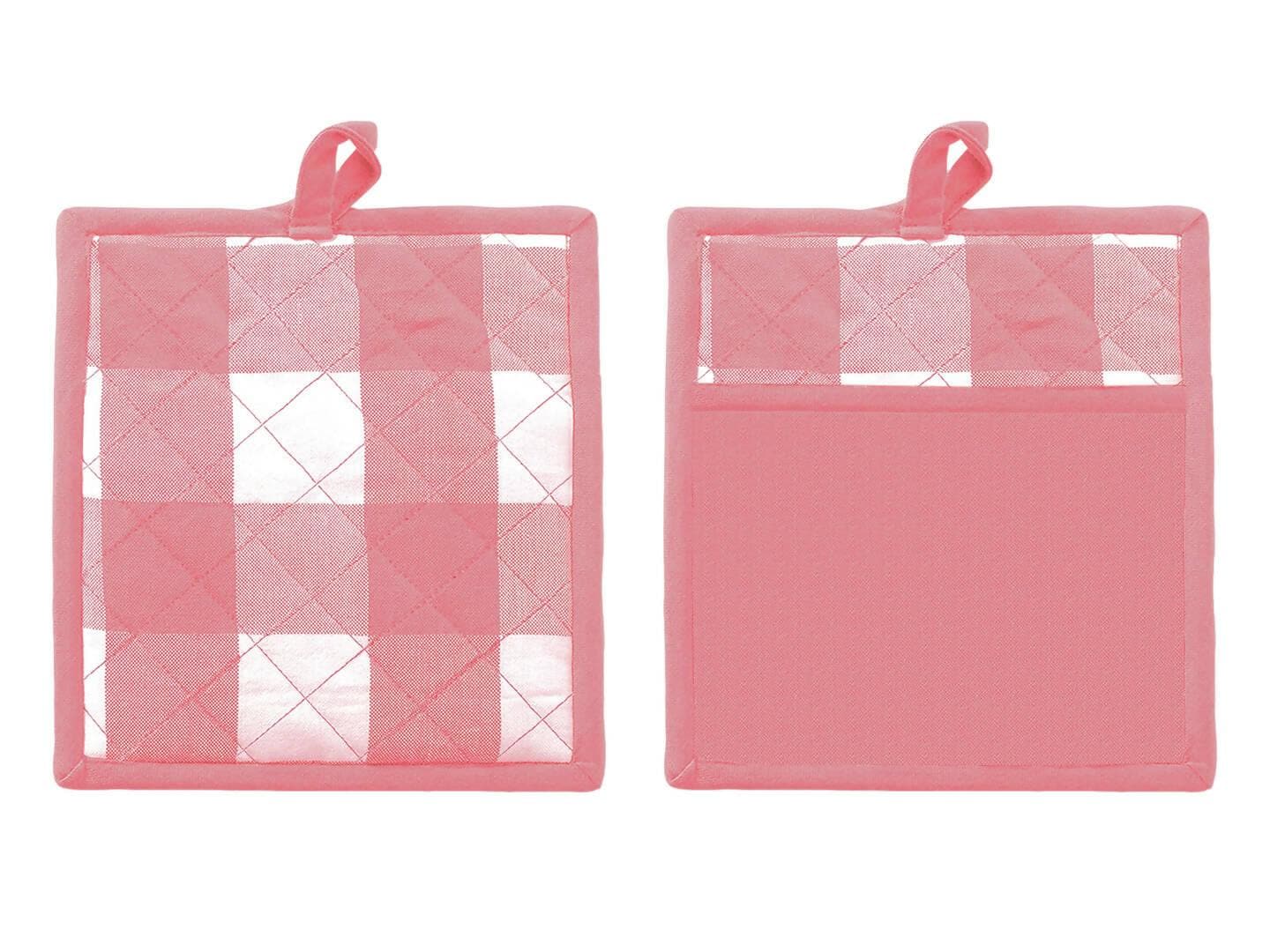 Lushomes pot holder, Buffalo Checks Kitchen Hot pot holder for kitchen, microwave accessories, microwave hand gloves (Pack of 2, Size 9 x 8) (Pink) - HalfPe