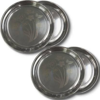 SHINI LIFESTYLE Serving dish Tableware steel plate with floral design Dinner Plate (Pack of 4) - HalfPe