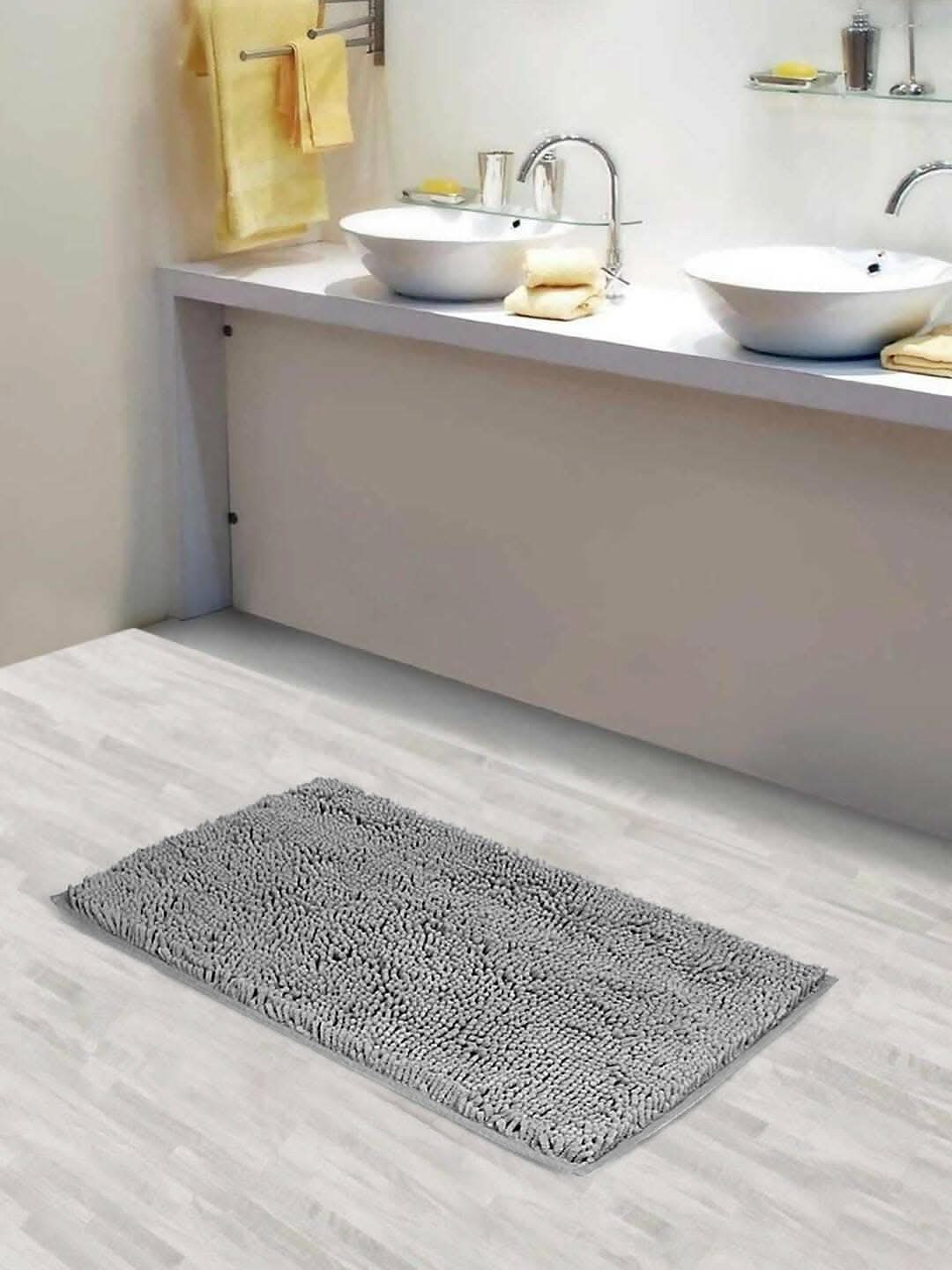 Lushomes Bathroom Mat, 1800 GSM Floor Mat with High Pile Microfiber, anti skid mat for bathroom floor, bath mat, door mats for bathroom, kitchen mat, mats (16 x 24 Inch, Grey) - HalfPe