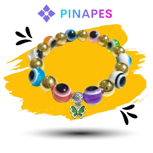 Pinapes artisanal beaded bracelet with tiny butterfly charms, “Nature’s Beauty” (multi color) - HalfPe