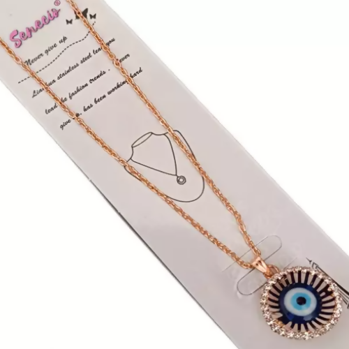 SENECIO Fancy Evil Eye Round Embellished Pendant Chain Necklace - HalfPe