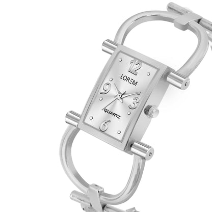 LOREM Silver Trending Square Braclet Analog Watch For Women LR297 - HalfPe