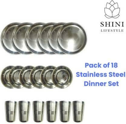 SHINI LIFESTYLE Stainless Steel Dinner Set, Kitchen Set for Home (Pack of 18) - HalfPe