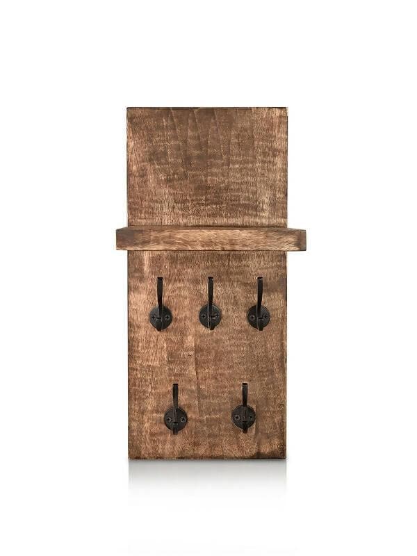 Green Girgit Five Hook Wooden Key Holder - HalfPe