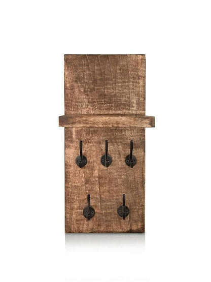 Green Girgit Five Hook Wooden Key Holder - HalfPe