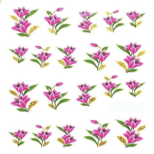 SENECIO Pink Lily Flower Valentine Love Glitter Nail Art Manicure Decals Slide Water Transfer Stickers 1 Sheet - HalfPe