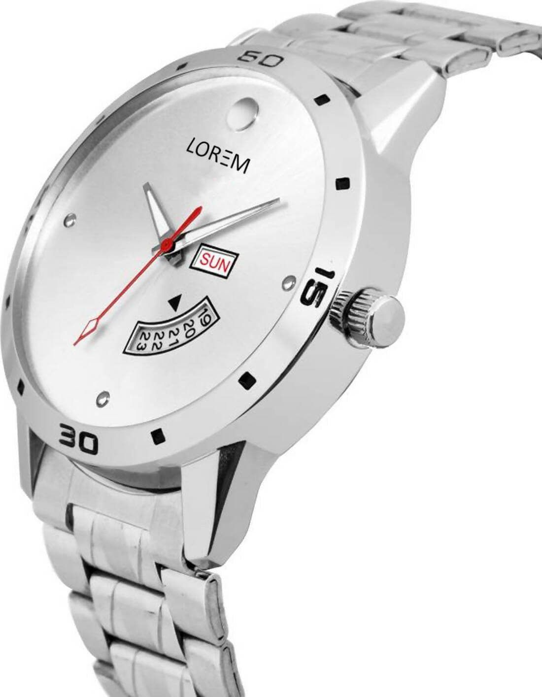 LOREM Silver Day Date Analog Watch For Men LR103 - HalfPe