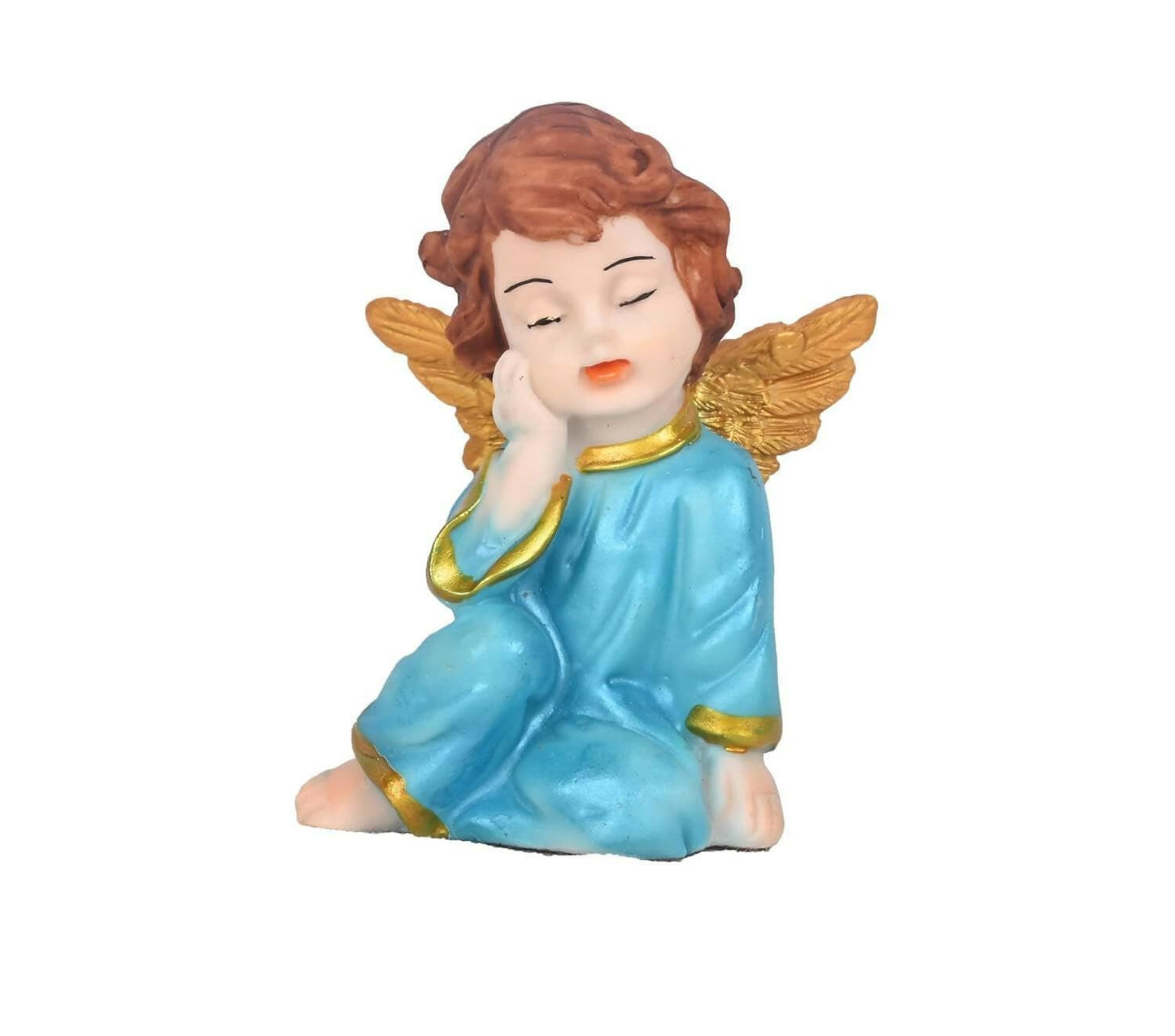 KariGhar Resin Small Blue Sitting Angel Statue Catholic Idol for Home - HalfPe