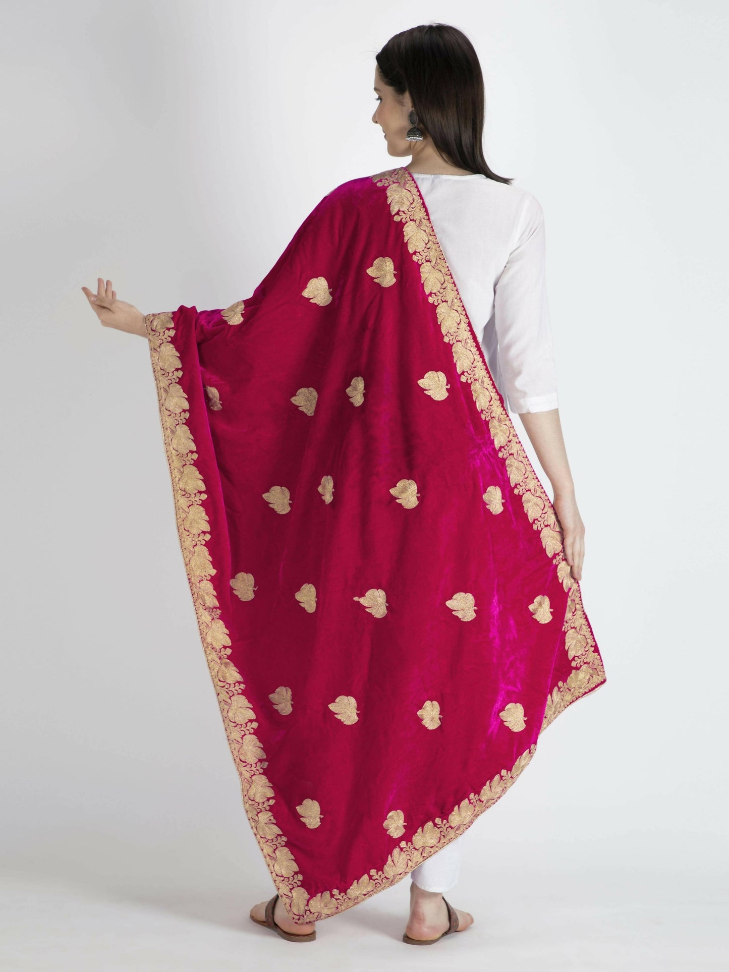 Velvet Embroidery Shawl Dupatta (pink) - HalfPe