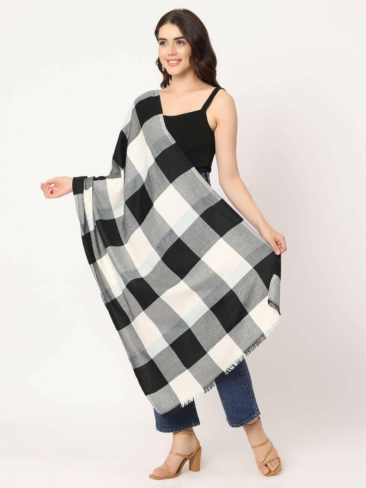 Black White and Sky Blue Pashmina Stole for women - HalfPe