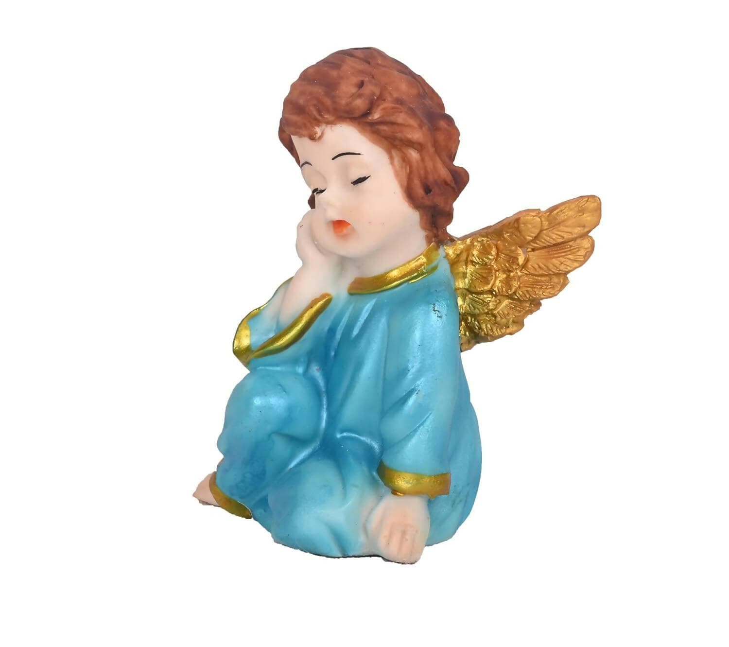 KariGhar Resin Small Blue Sitting Angel Statue Catholic Idol for Home - HalfPe