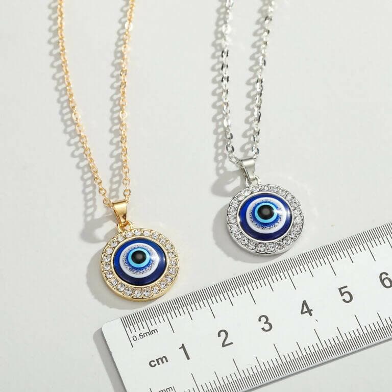 Pinapes Gold Plated Evil Eye Sea Green Pendant Necklace for Women’s & Girls (Gold & silver - Set of 2) - HalfPe