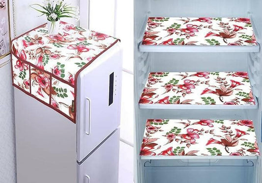 WISHLAND Double Door Fridge Cover Combo Set of 1 Fridge Cover and 3 Multipurpose Fridge Mats - HalfPe