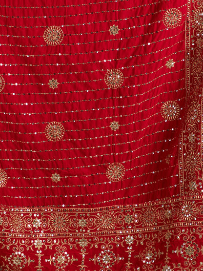 Embroidered Velvet Shawl Dupatta (Red) - HalfPe