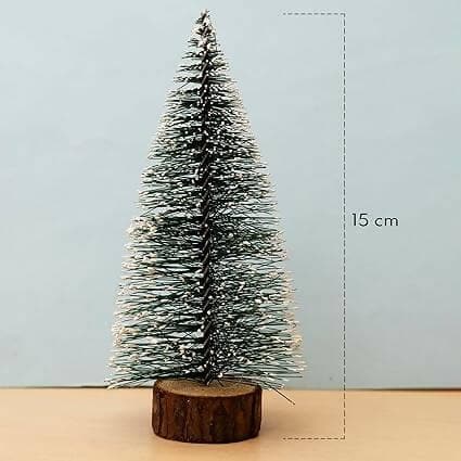 Christmas Tree with Snow | 15 cm Long, 4 Trees | Tree with Wooden Base | Frosted Pine Tree | Xmas Tree for Home Décor, Corporate Gifting & Christmas - HalfPe